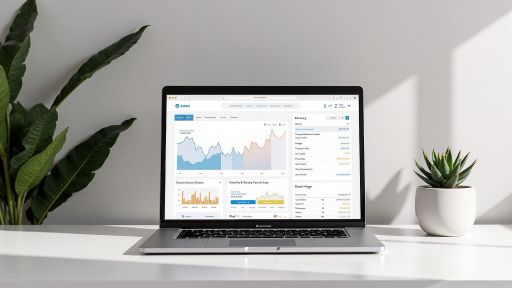 现代化管理后台界面截图，包含数据图表和表格，蓝色主题，简洁设计